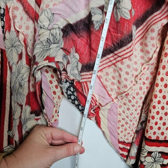 Free People x All Tous No Size Back Cut Outs Open Front Cardigan Kimono Red - Picture 6 of 14